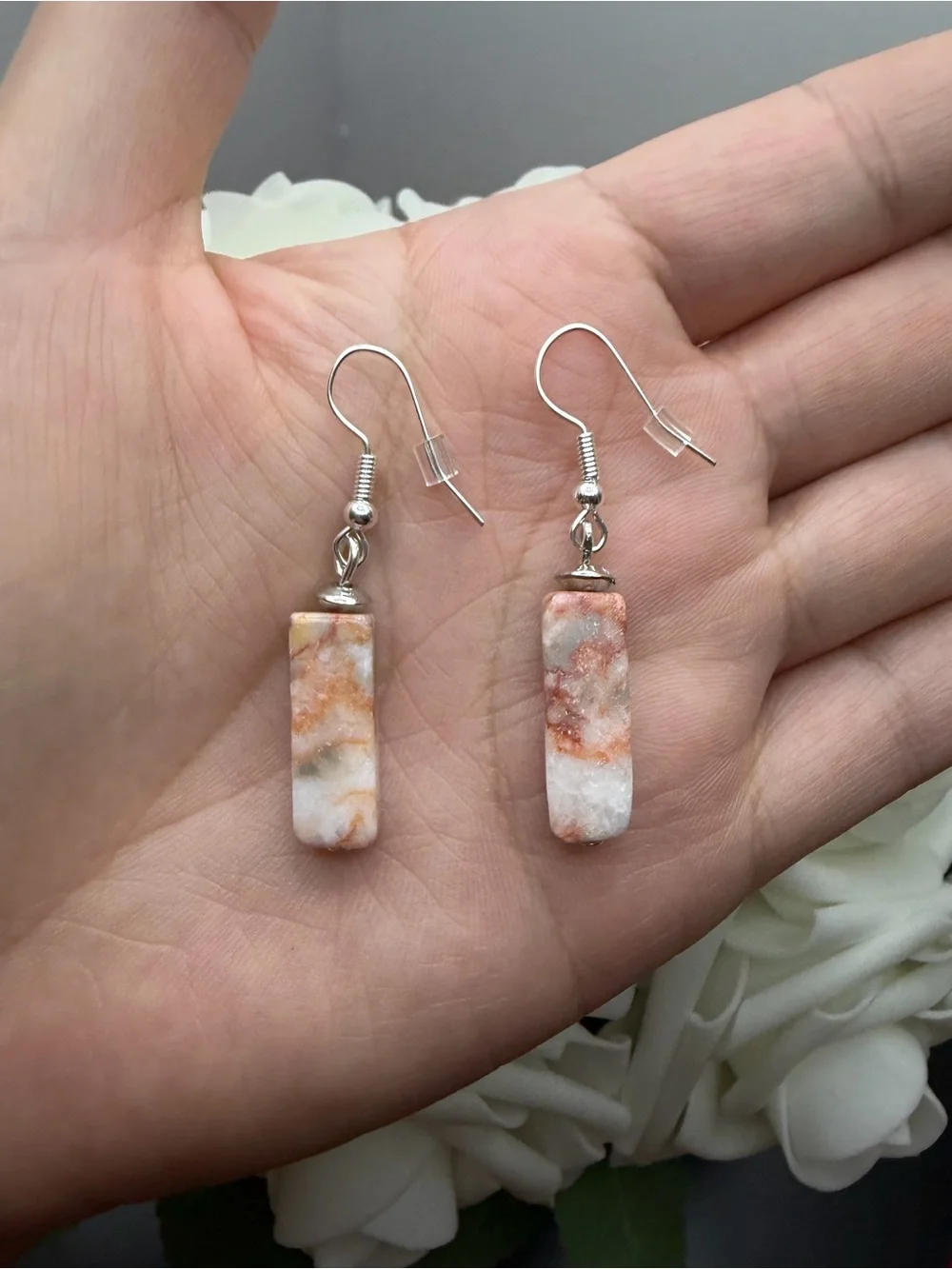 Handmade Pink Marble Drop Earrings - Unbranded